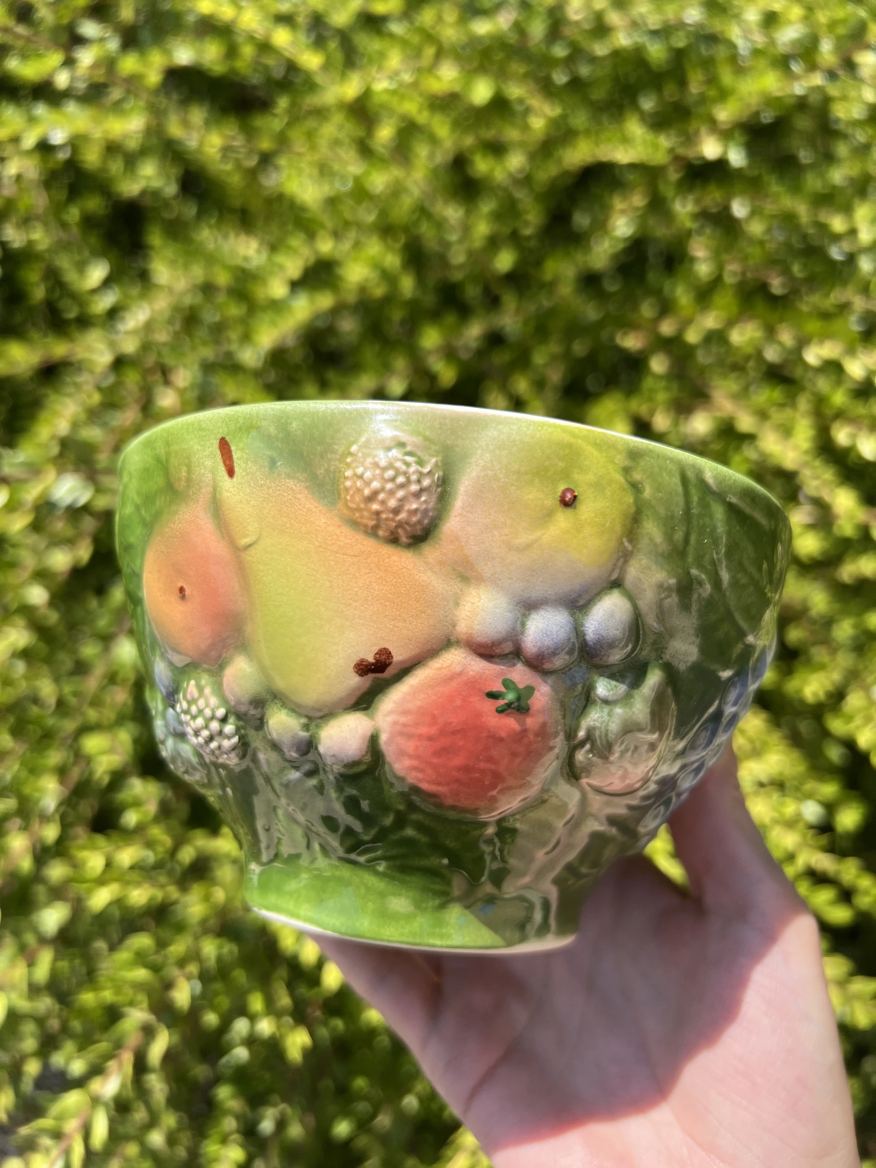 🍇 2 vintage fruit relief slipware ceramic bowls 14 cm very good condition – photo 4